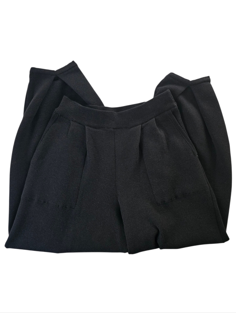 Black Wide-Leg Knit Pants — Casual High-Rise Comfort - Picture 4 of 5
